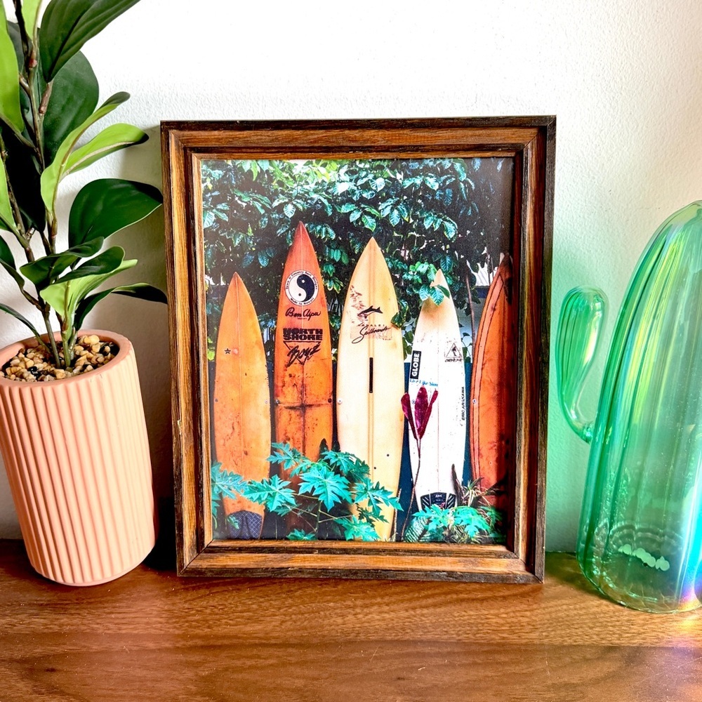Vintage Surfboards Canvas Print Hawaii Coastal Wall Art Wood Framed 9.5x11.5”